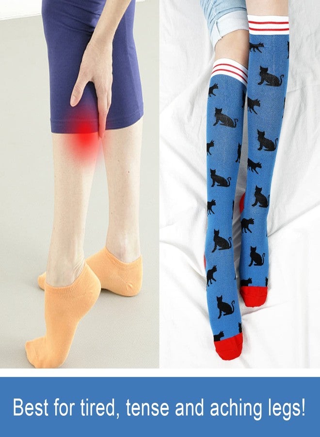 Junely Compression Socks for Women Cat Knee High Socks for Running Athletic Nurses Pregnant Women Work Support Travel Flight Sports Pink Black Blue - Image 4